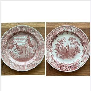 2 pcs Spode Georgian Series ‘Woodman’ and ‘Girl at Well’ dinner plates
